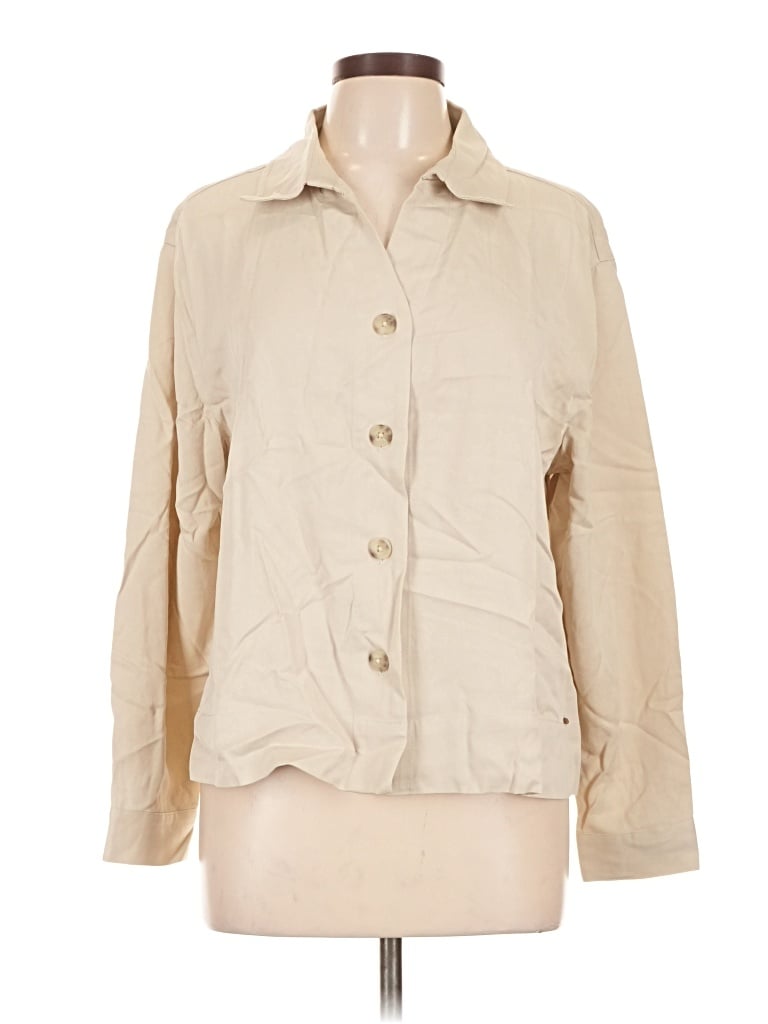 Pre-owned Cozy Earth 3/4 Sleeve Button Down Shirt In Tan