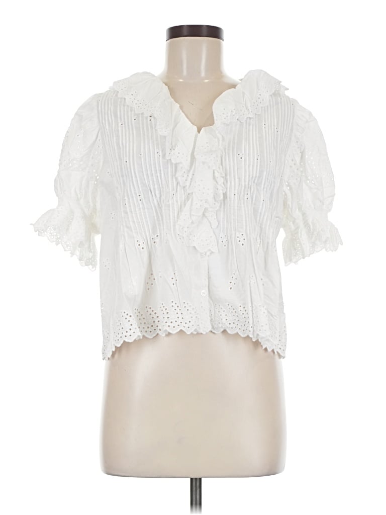 Pre-owned Ultra Pink Short Sleeve Blouse In White