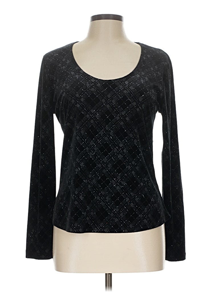 Pre-owned Willi Smith Long Sleeve Top Black Scoop Neck Tops