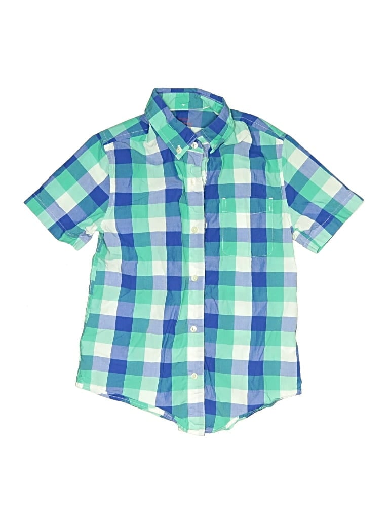 Pre-owned Crewcuts Kids' Short Sleeve Button Down Shirt In Green