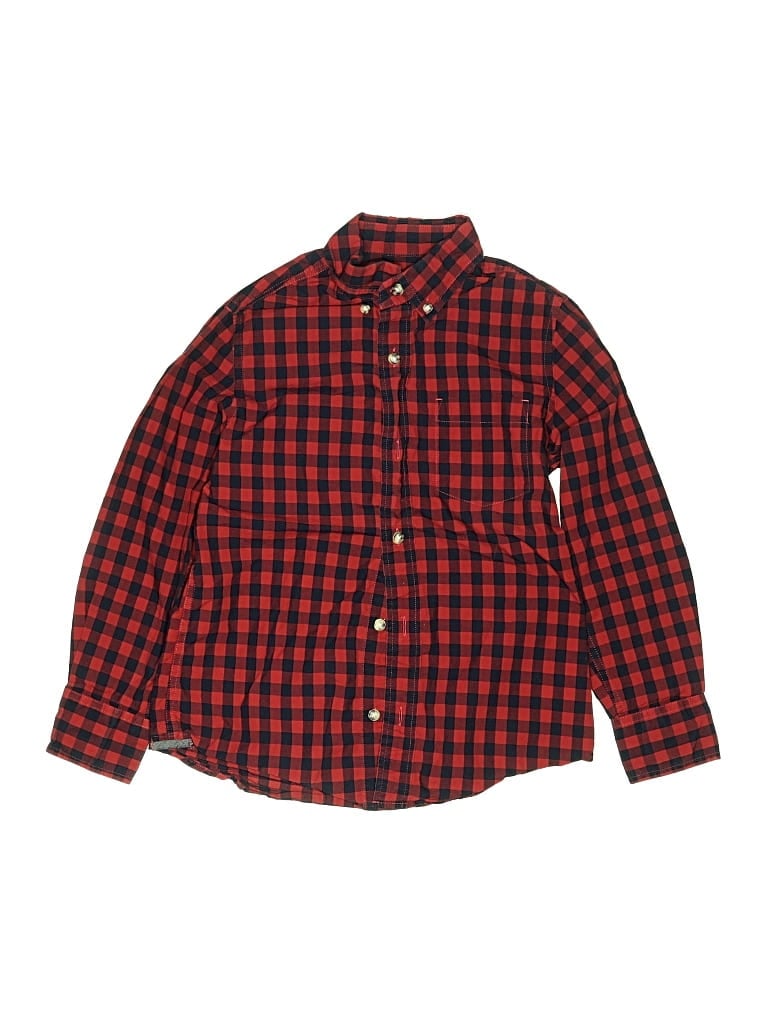 Pre-owned Crewcuts Kids' Long Sleeve Button Down Shirt In Red