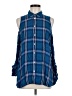 Express 100% Rayon Plaid Blue Sleeveless Button-Down Shirt Size M - photo 1