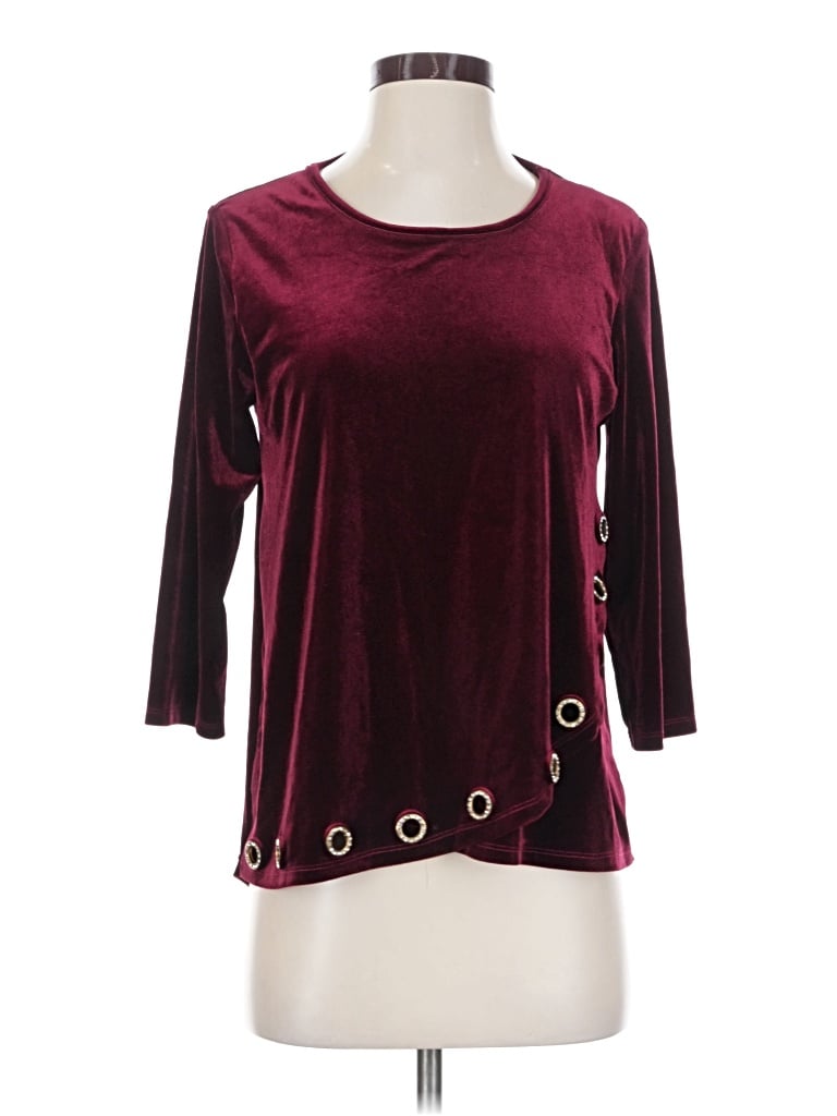 Pre-owned Multiples 3/4 Sleeve Top Burgundy Keyhole Neckline Tops