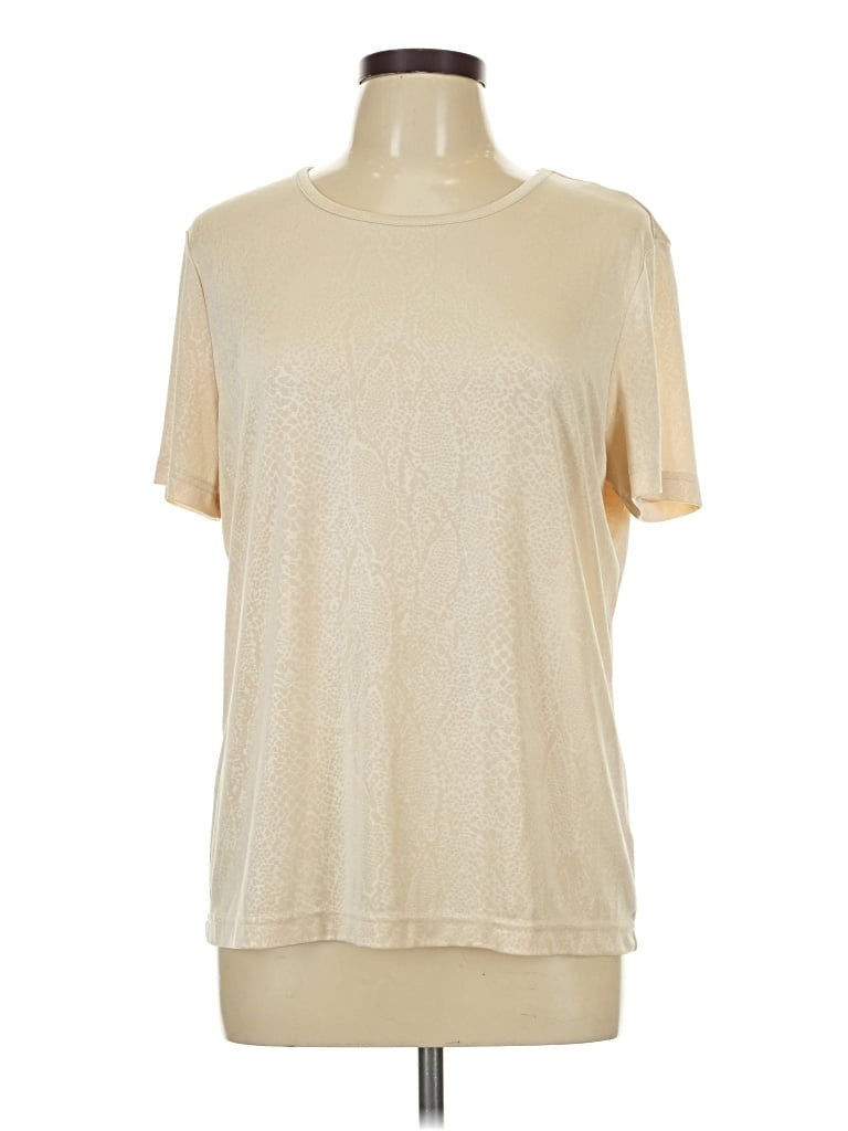 Pre-owned Jaclyn Smith Short Sleeve Top Ivory Mock Neckline Tops