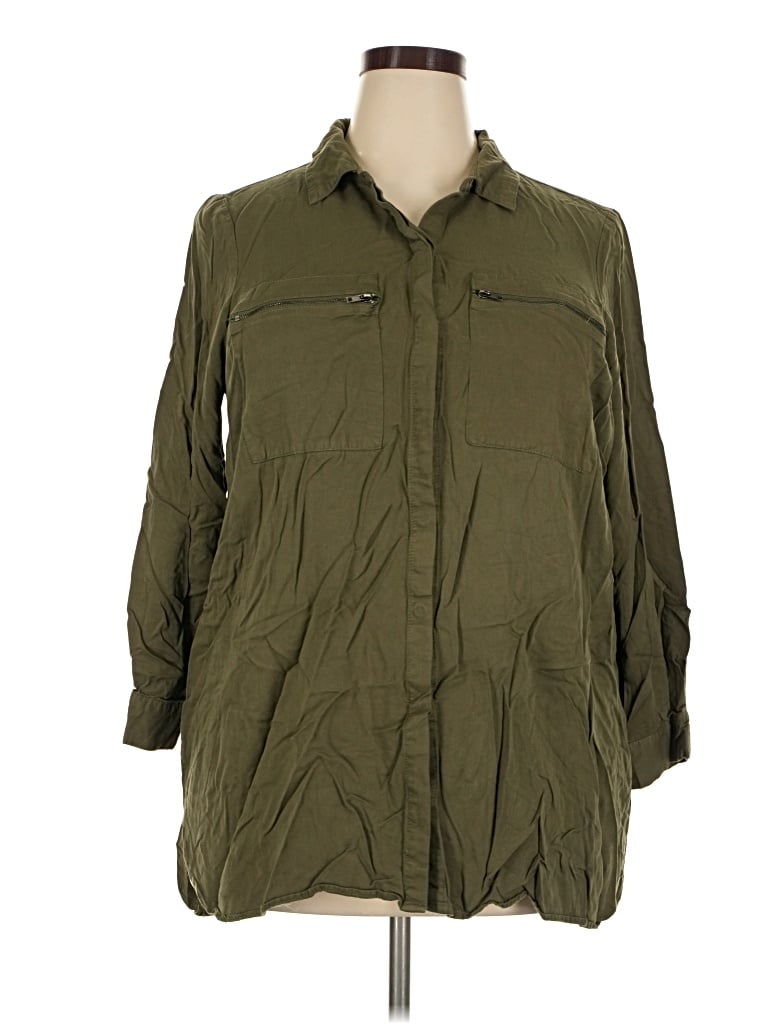 Pre-owned Just Fab 3/4 Sleeve Button Down Shirt In Green