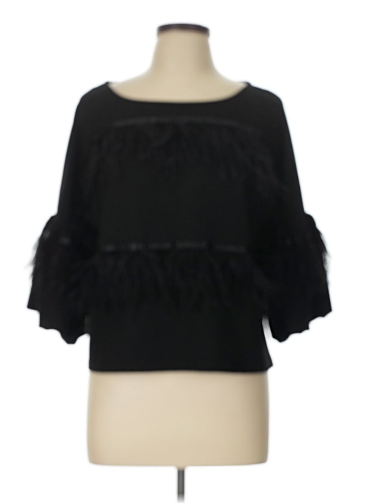 Pre-owned Gracia 3/4 Sleeve Top Black Boatneck Tops