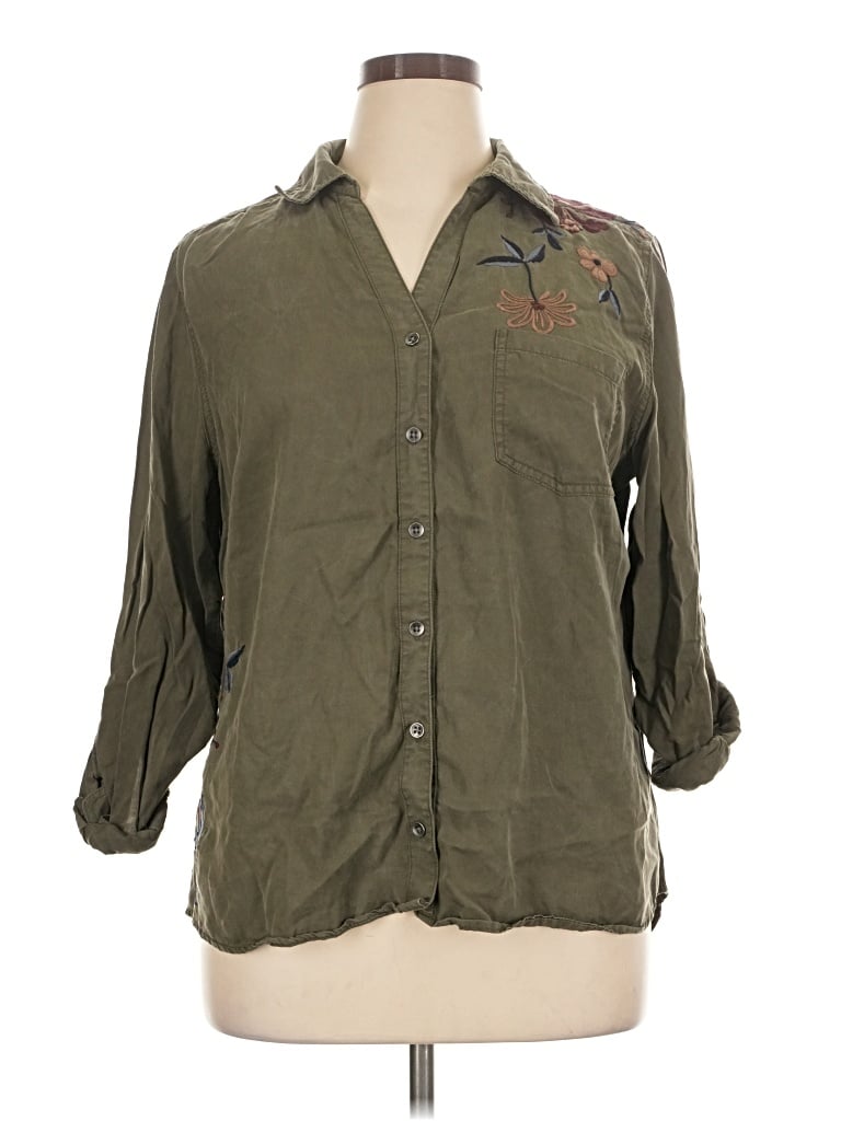 Pre-owned Style & Co 3/4 Sleeve Button Down Shirt In Green
