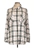 Sanctuary 100% Rayon Plaid Ivory Long Sleeve Button-Down Shirt Size L - photo 1