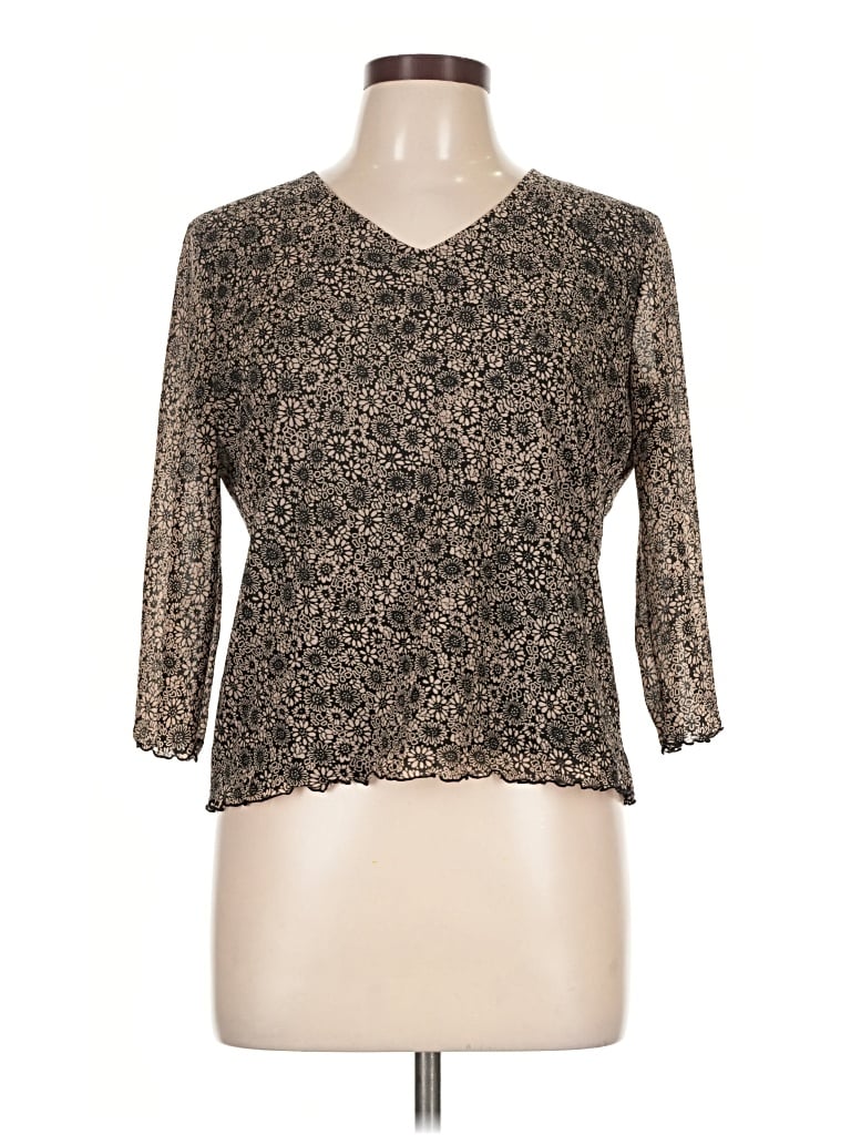 Pre-owned Notations 3/4 Sleeve Blouse In Brown