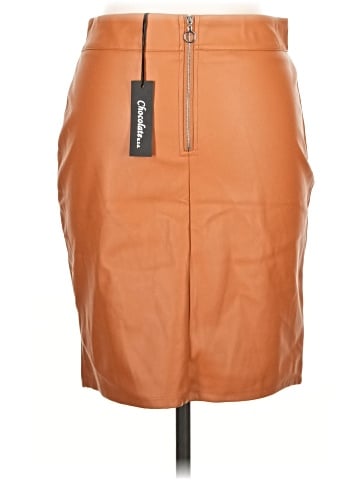 Chocolate Faux Leather Skirt (view 2)
