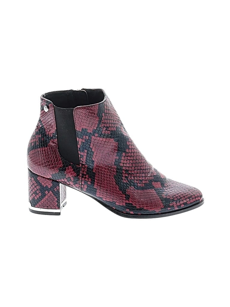 Pre-owned Calvin Klein Ankle Boots In Burgundy