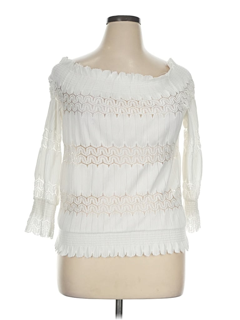 Pre-owned Deletta 3/4 Sleeve Top Ivory Boatneck Tops