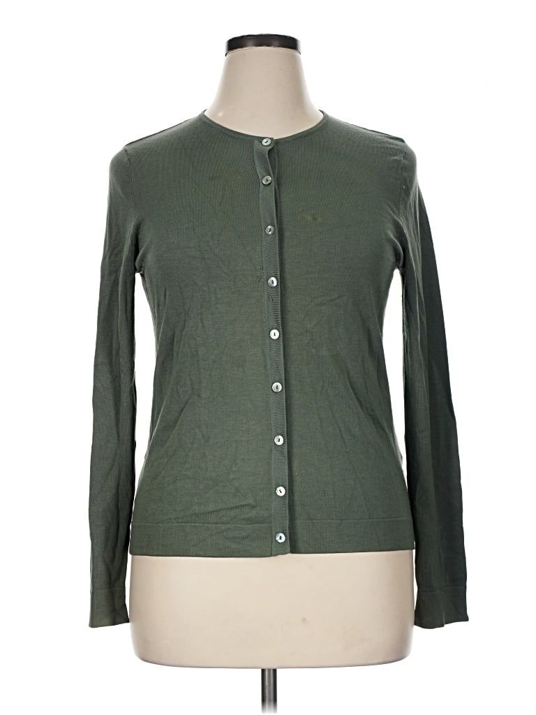 Pre-owned August Silk Cardigan Sweater In Green