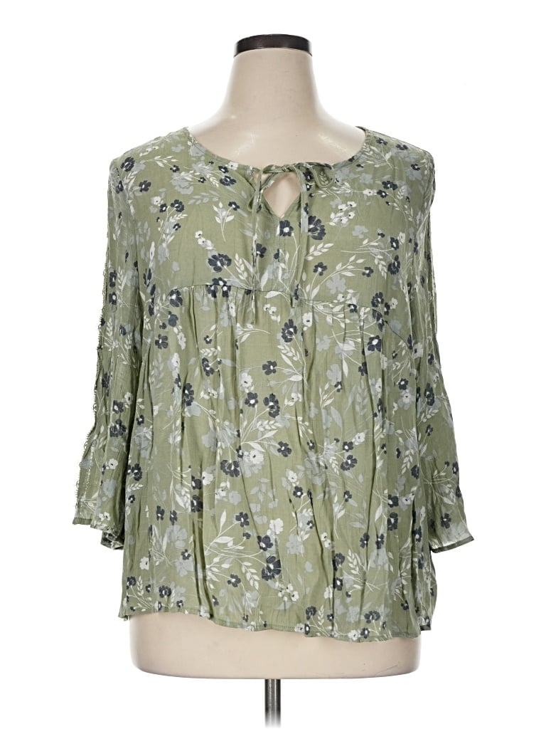 Pre-owned Como Blu Long Sleeve Blouse In Green