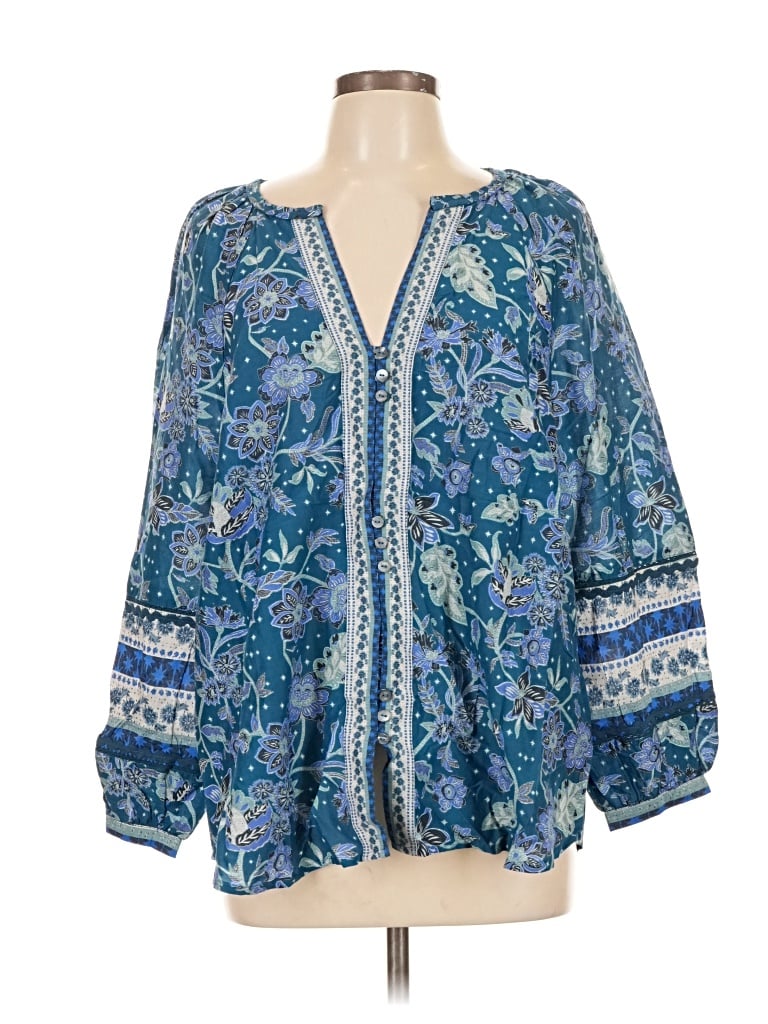 Pre-owned Sundance 3/4 Sleeve Blouse In Blue