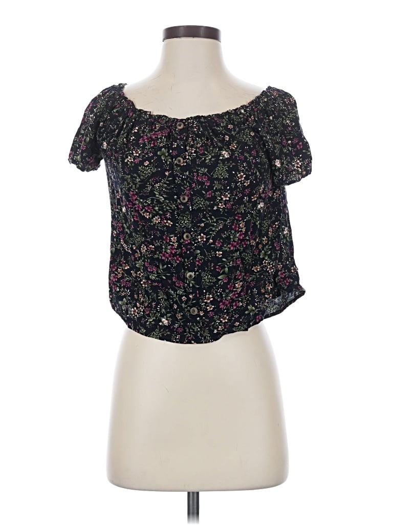 Pre-owned Blush Short Sleeve Blouse In Black