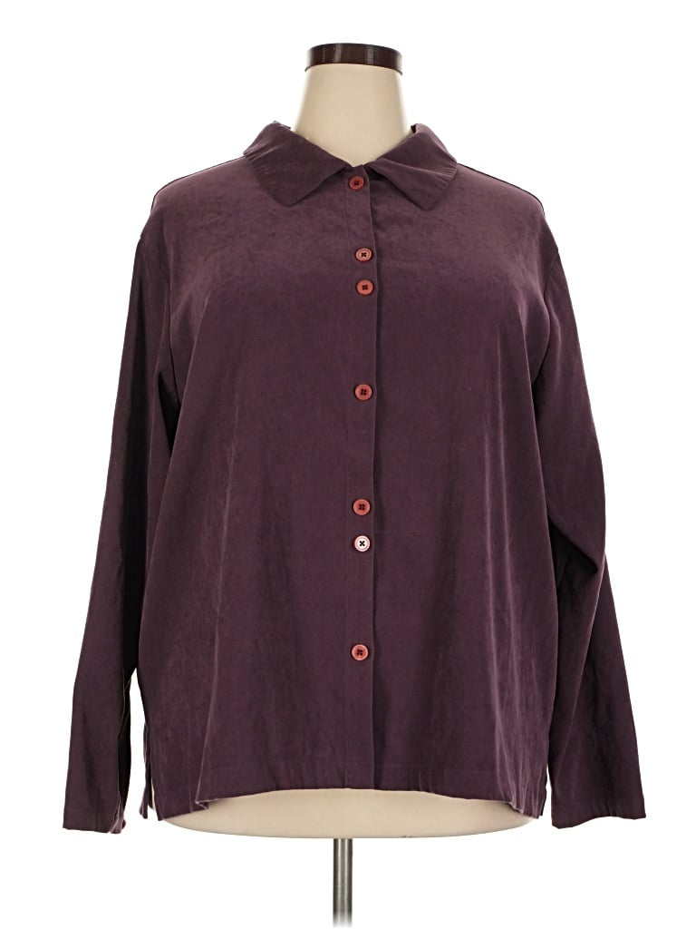 Pre-owned Denim & Co Long Sleeve Blouse In Burgundy