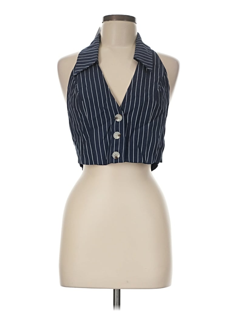 Danielle Bernstein Sleeveless Button Down Shirt In Blue