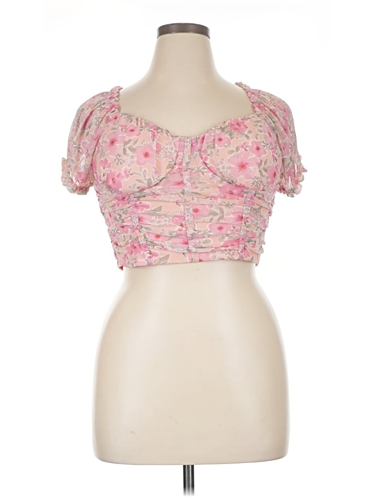 Pre-owned Madden Nyc Short Sleeve Top Pink Sweetheart Neckline Tops