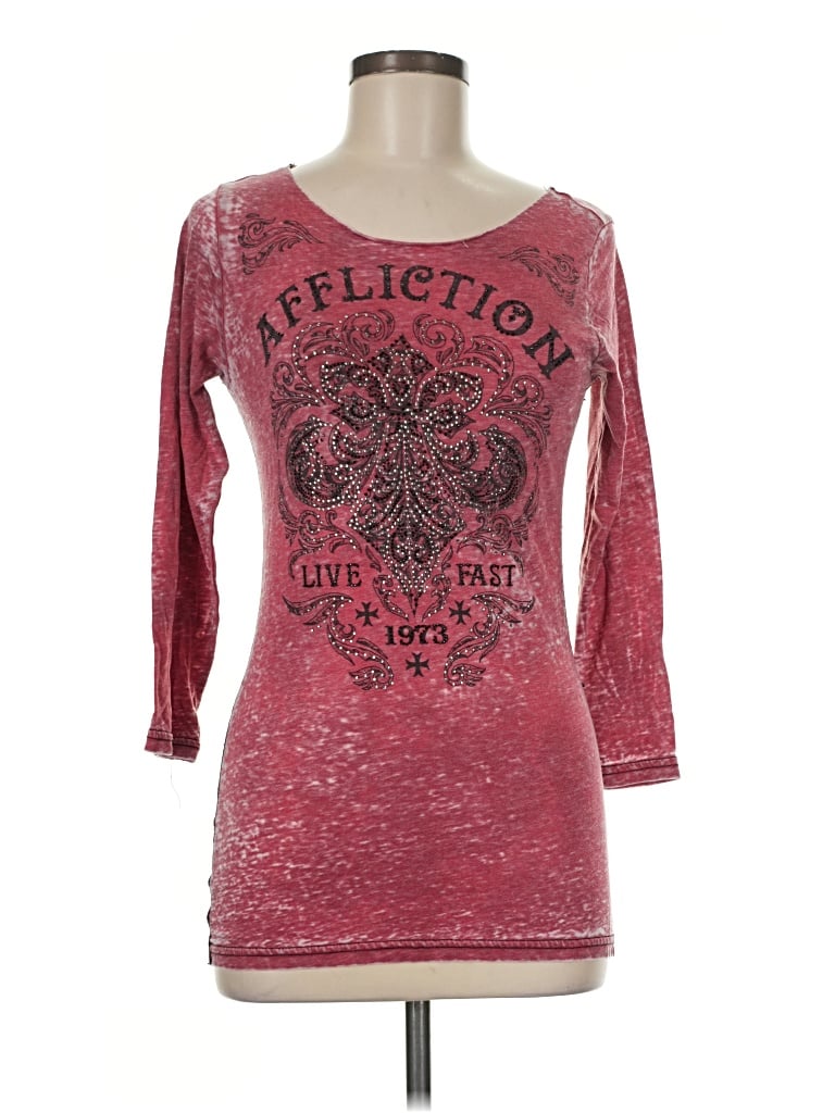 Pre-owned Affliction 3/4 Sleeve T-shirt In Red