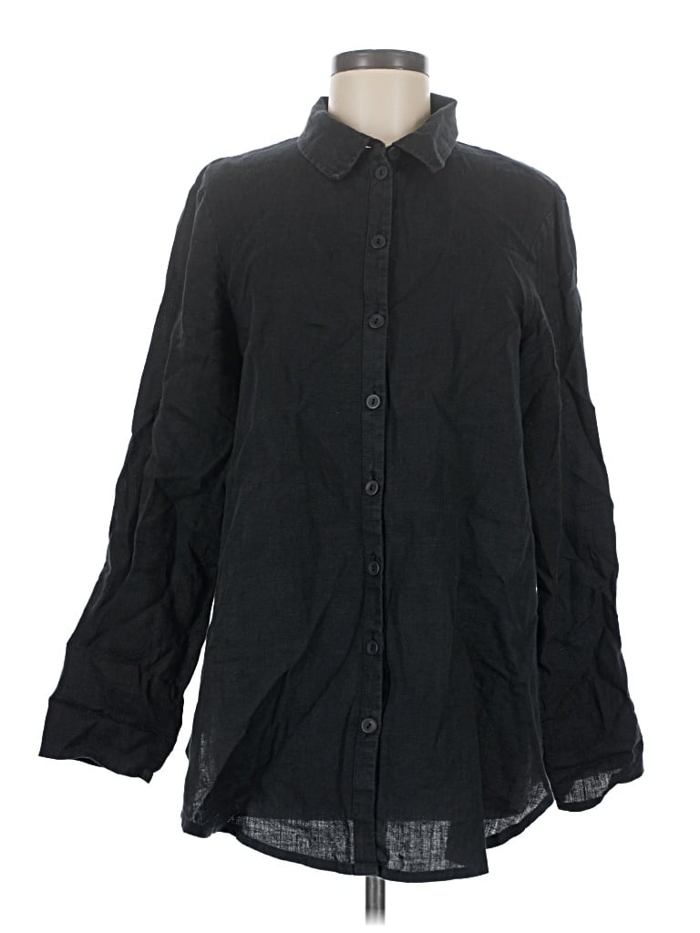 Pre-owned Flax 3/4 Sleeve Button Down Shirt In Black