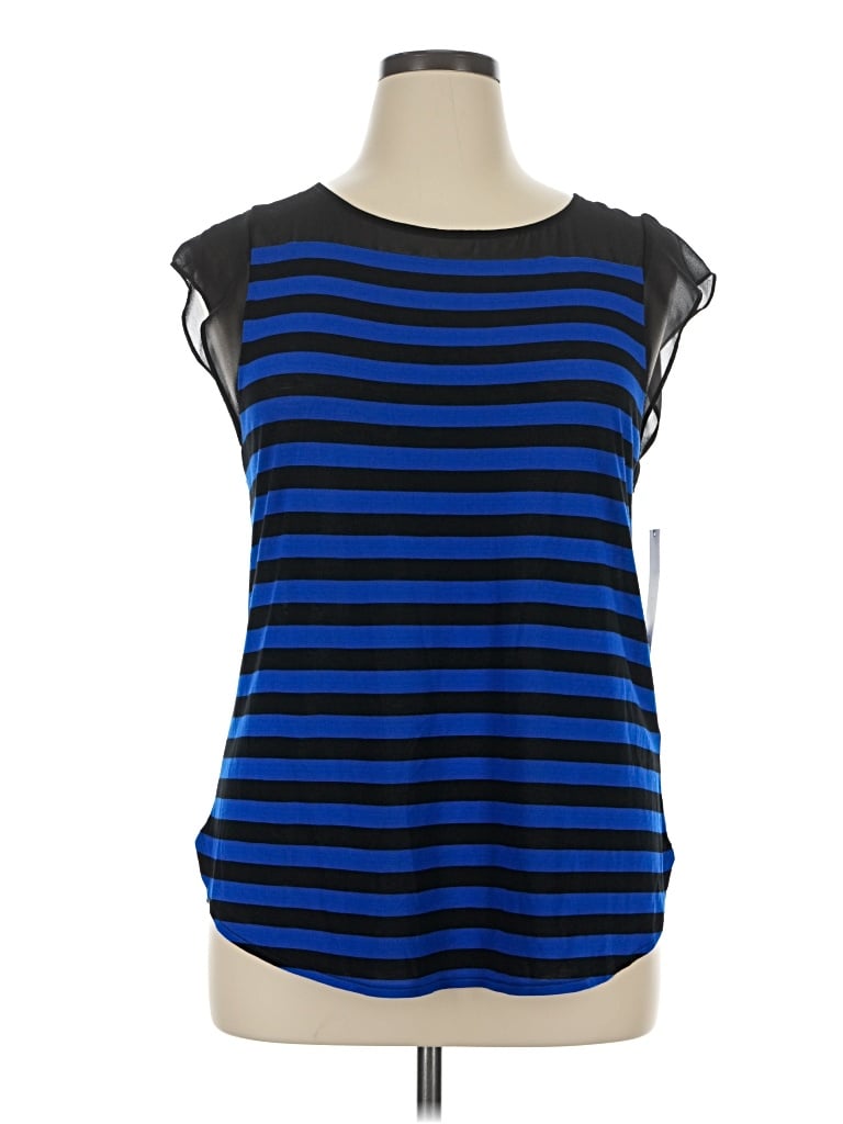 Pre-owned Dknyc Short Sleeve Top Blue Scoop Neck Tops