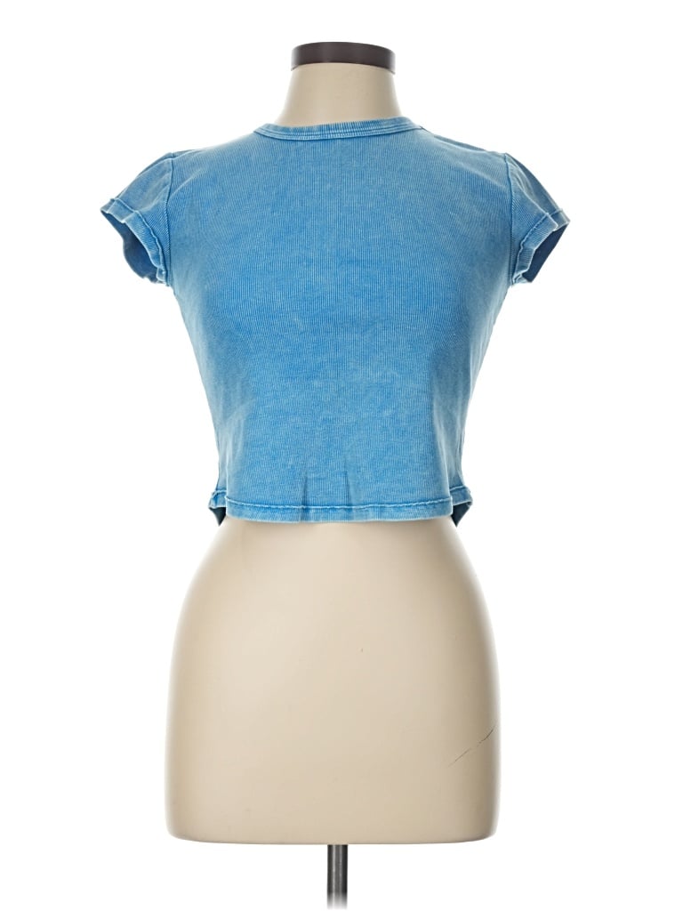 Pre-owned Fp Movement Short Sleeve Top Blue Mock Neckline Tops