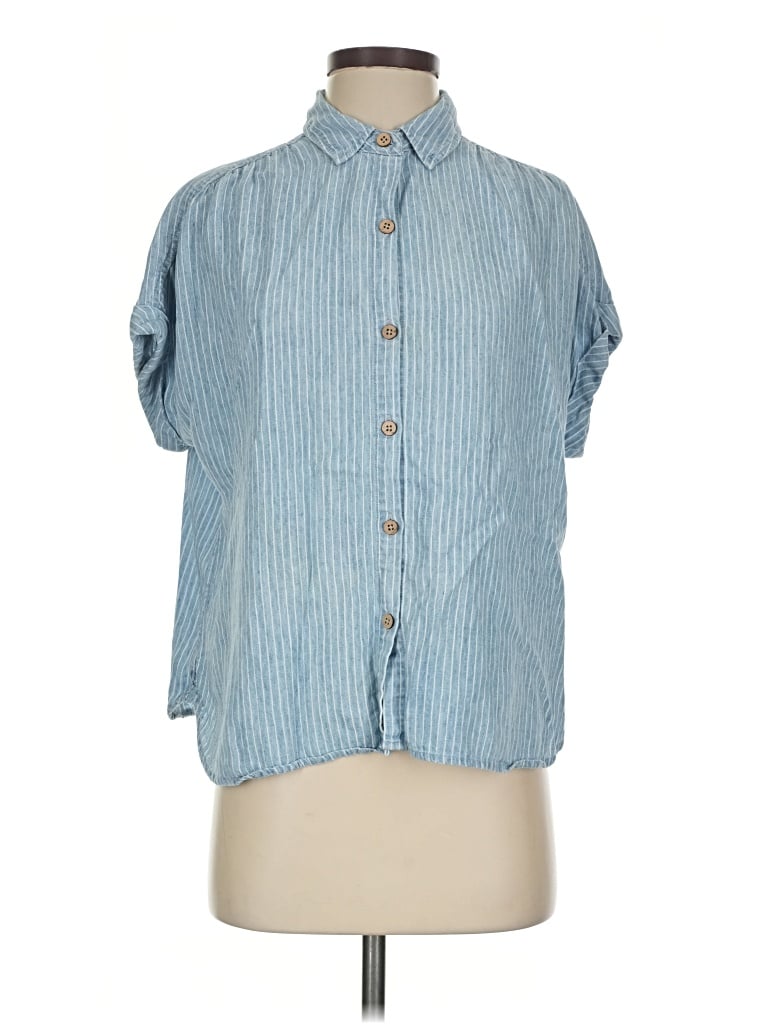 Pre-owned Faherty Short Sleeve Button Down Shirt In Blue
