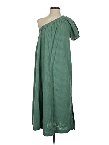 Madewell Seersucker One-Shoulder Puff-Sleeve Midi Dress (view 1)