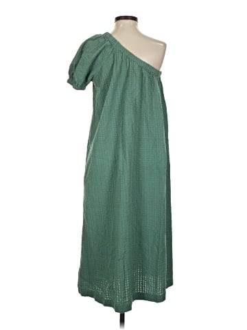 Madewell Seersucker One-Shoulder Puff-Sleeve Midi Dress (view 2)