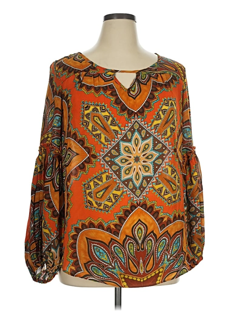 Pre-owned Grace Long Sleeve Blouse In Orange