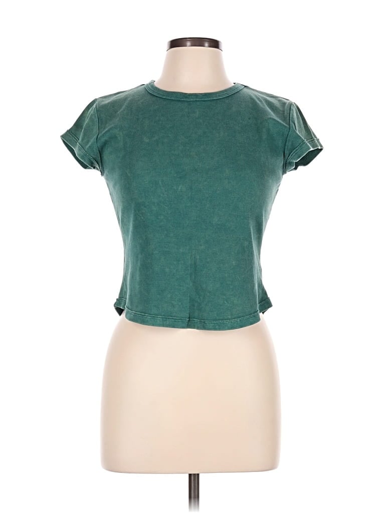 Pre-owned Fp Movement Short Sleeve Top Green Keyhole Neckline Tops