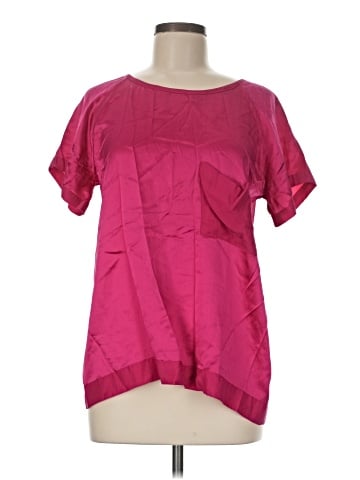 Pink Tartan Short Sleeve Silk Top (view 1)