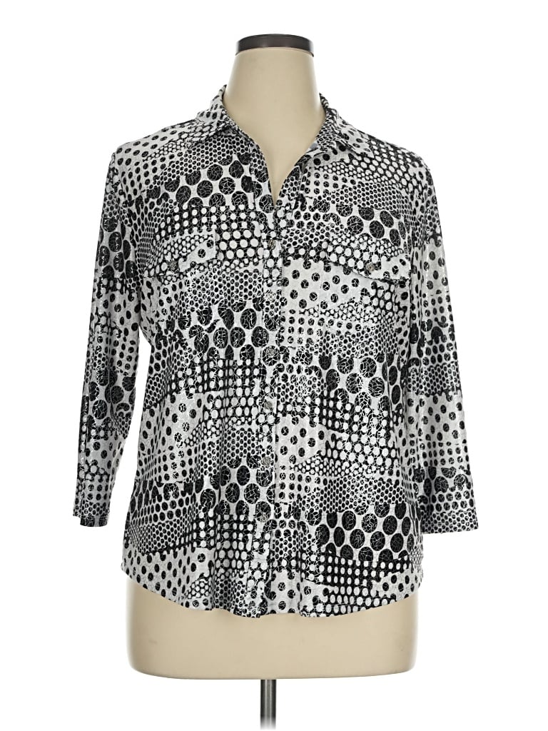 Pre-owned Emily Daniels 3/4 Sleeve Button Down Shirt In Silver