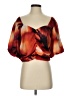 DKNY 100% Polyester Graphic Marled Ombre Tie-dye Red Orange 3/4 Sleeve Blouse Size S - photo 1