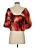DKNY 100% Polyester Graphic Marled Ombre Tie-dye Red Orange 3/4 Sleeve Blouse Size S - photo 2