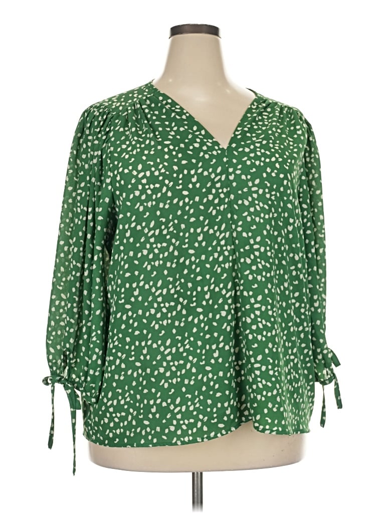 Pre-owned Olivia Grey 3/4 Sleeve Blouse In Green