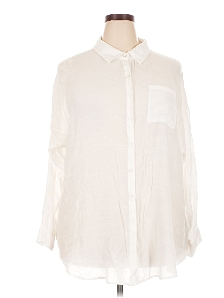Pre-owned Torrid Long Sleeve Button Down Shirt In Ivory