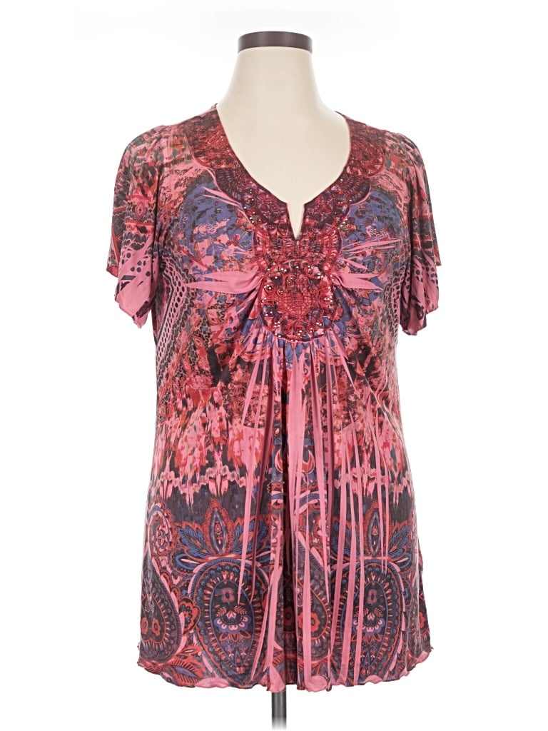 Pre-owned Covington Short Sleeve Blouse In Red