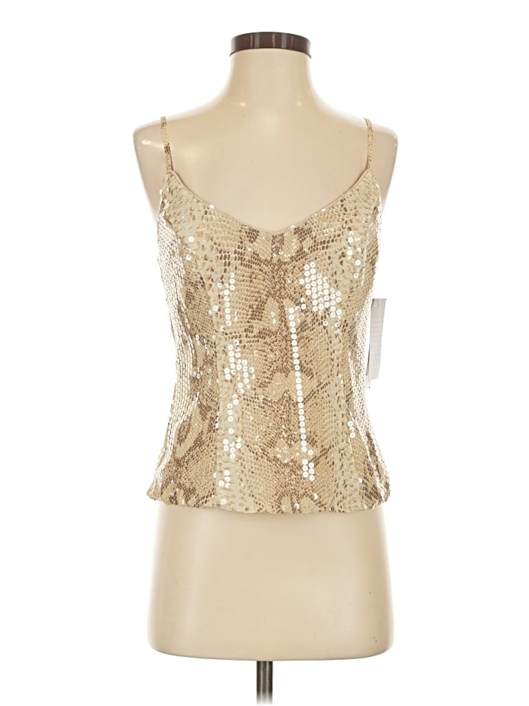 Pre-owned Basix Black Label Sleeveless Top Gold Halter Neckline Tops