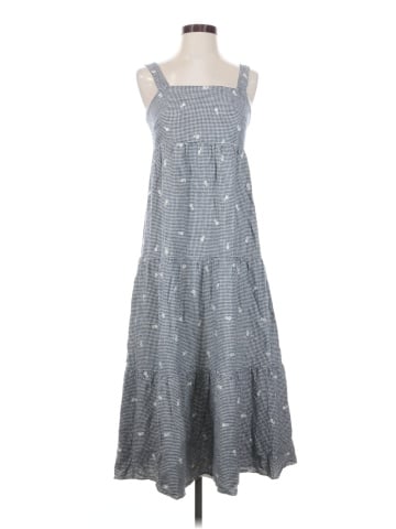 Madewell Embroidered Tiered Midi Dress in Gingham Check (view 1)