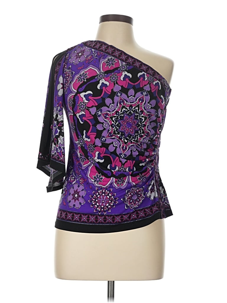 Pre-owned Caché 3/4 Sleeve Top Purple One Shoulder Neckline Tops