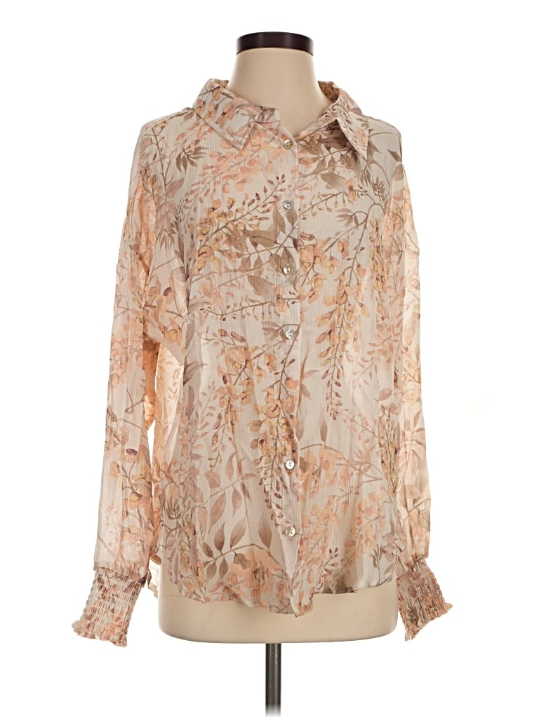 Pre-owned Bke Long Sleeve Blouse In Tan