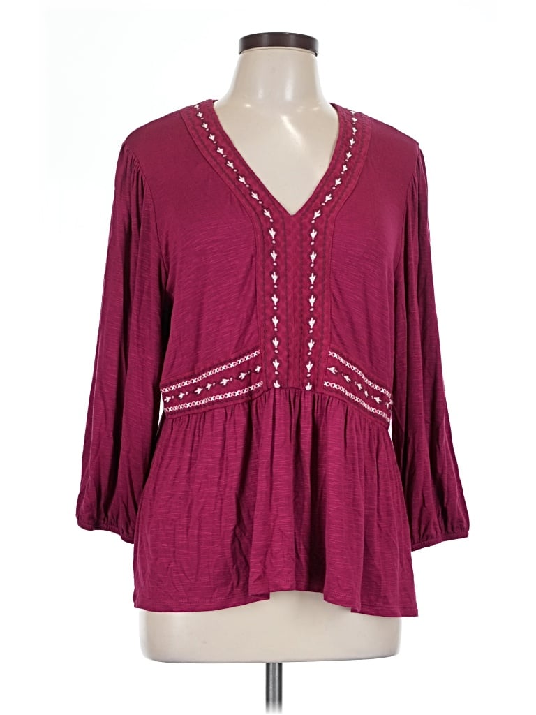 Pre-owned Westbound 3/4 Sleeve Blouse In Burgundy