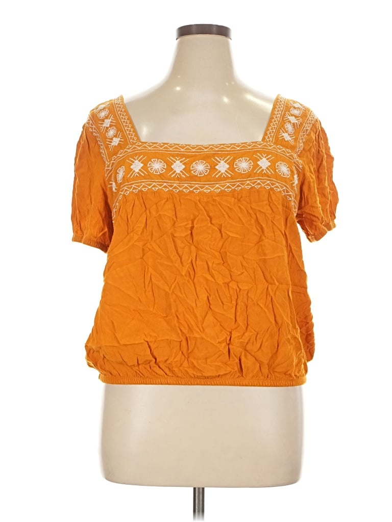 Pre-owned Mudd Short Sleeve Top Orange Square Neckline Tops