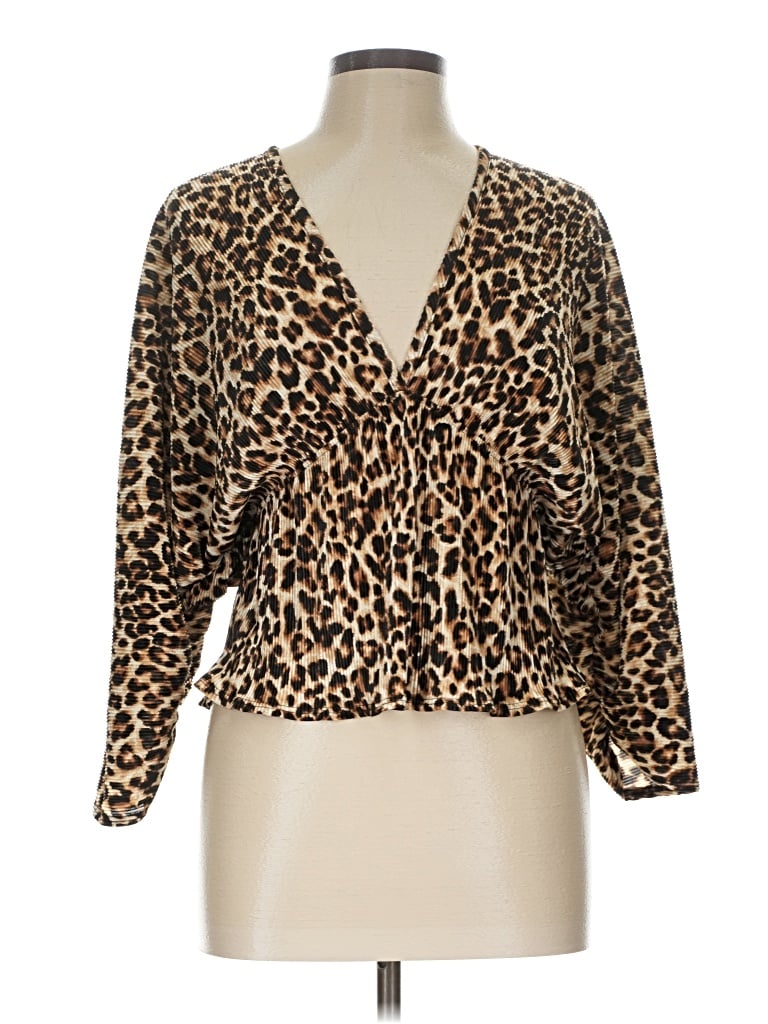 Pre-owned Renee C Long Sleeve Blouse In Brown