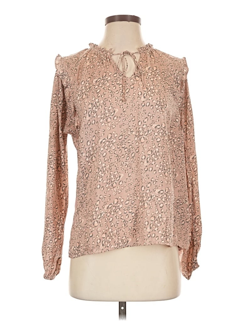 Pre-owned Left Coast By Dolan Long Sleeve Blouse In Tan