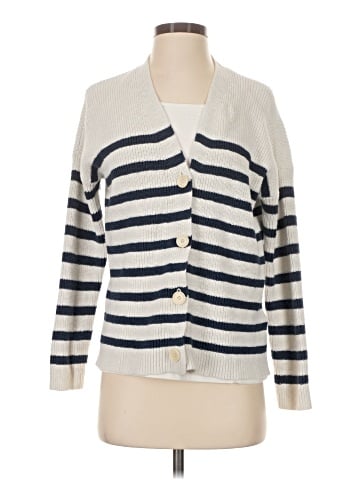 Madewell V-Neck Button-Front Long Cardigan Sweater in Stripe (view 1)
