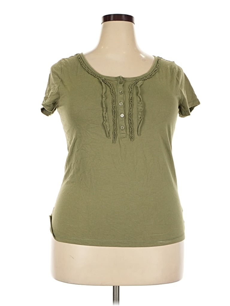 Pre-owned Faded Glory Short Sleeve Top Green Keyhole Neckline Tops