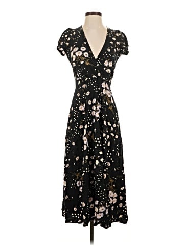 Madewell Puff-Sleeve Wrap-Front Midi Dress in Polka Daisies (view 1)